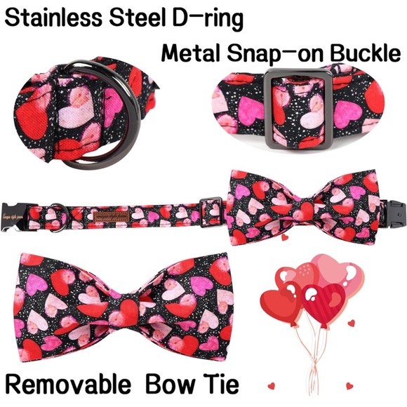 Valentine's Day Dog Collar with Bow - Picture 2 of 4